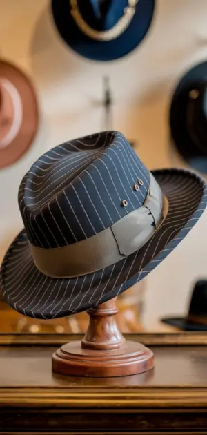 Gray striped hat with a silver band