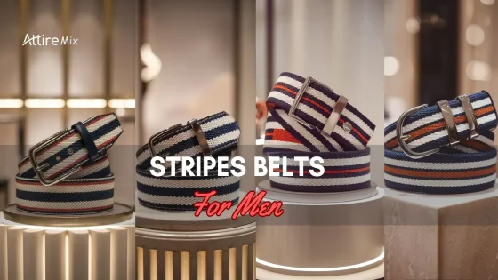 Assorted striped belts for men on luxurious display