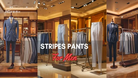 Stylish Stripes Pants For men and suits for men displayed in a boutique