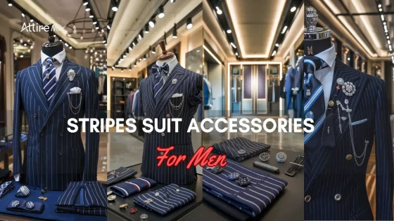 Collage of Stripes Suit Accessories For men and matching accessories for men in a stylish boutique