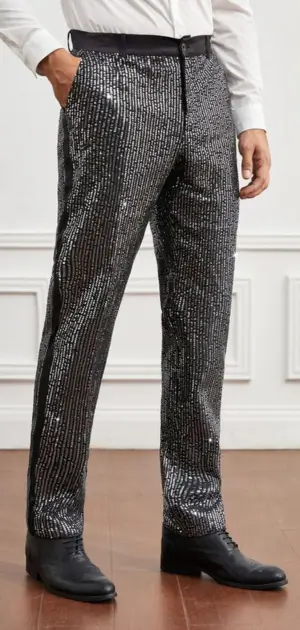 Formal party pants for men Stylish Black silver sequin party pants for men, perfect for formal and festive events.