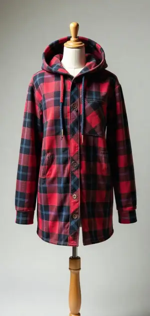 Fleece-lined buffalo plaid hoodie for winter.