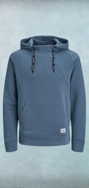 Men's blue sports hoodie with adjustable drawstrings and a modern fit.