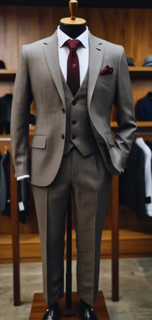 Navy blue Tommy Hilfiger business suit with button details.