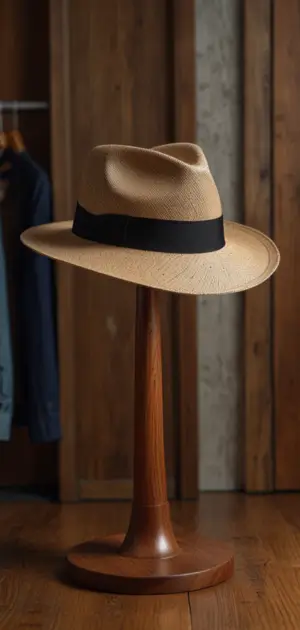 Wide-brim fedora hat with a two-tone design.