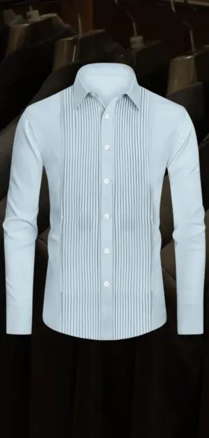 Striped formal dress shirt showcased for a wedding dress for men formal attire, merging style with tradition.