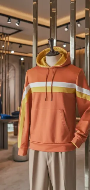 Orange summer hoodie with white and yellow stripes for men