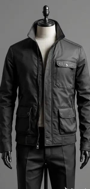 Black summer jacket with flap pockets and zip closure
