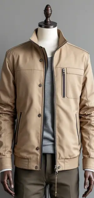 Light tan summer jacket with zippered chest pocket