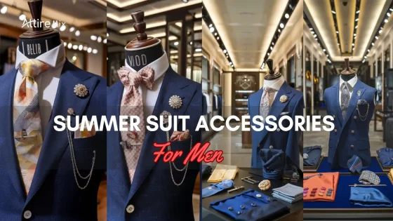 Collage of Summer Suit Accessories For men with blue suits and elegant ties