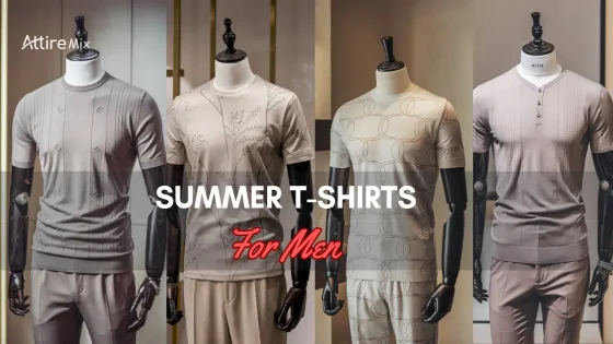 Collection of stylish summer T-shirts for men in light beige tones
