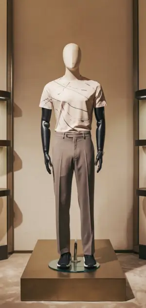 Beige athletic t-shirt with mesh panel accents on the shoulders.