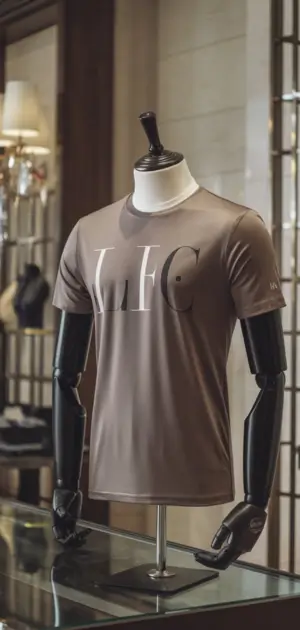 Brown t-shirt with 'LFC' lettering on mannequin