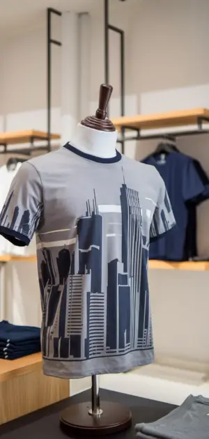 Grey t-shirt with a modern cityscape design