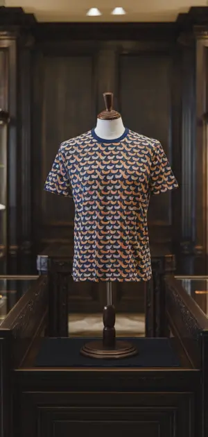 Navy blue plaid pattern T-shirt on a mannequin