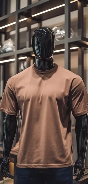 Mannequin displaying a solid taupe T-shirt