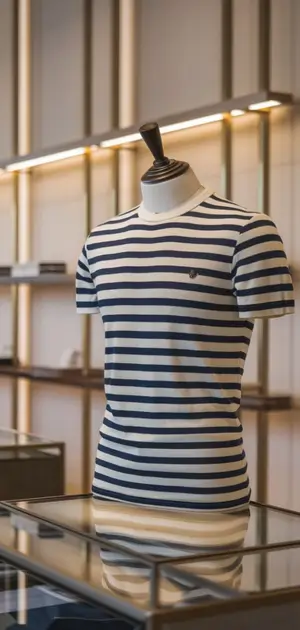 Mannequin displaying a navy and white striped T-shirt