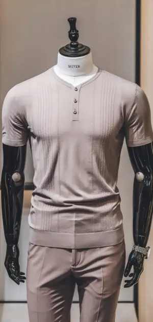 Elegant henley T-shirt for men with a buttoned neckline.