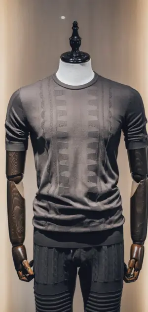 Black T-shirt with abstract embossed designs for men