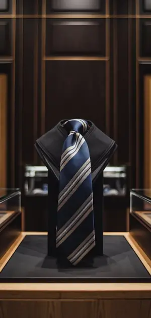 Striped solid tie on a dark mannequin
