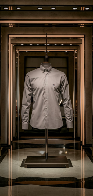 Tommy Hilfiger formal shirt displayed on a mannequin in a luxury setting