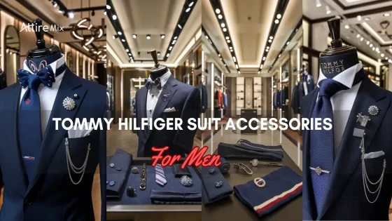 Collage of Tommy Hilfiger Suit Accessories For men with ties, lapel pins, and pocket squares for men.