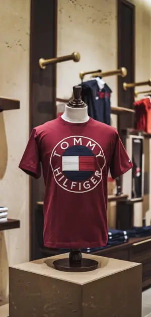 Maroon Tommy Hilfiger t-shirt with logo in a boutique
