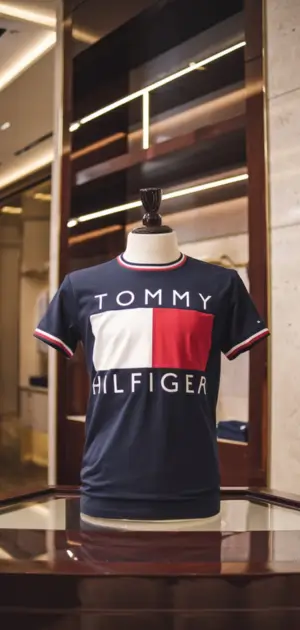 Navy Tommy Hilfiger t-shirt with red and white panels