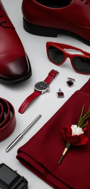 Modern Floral Pocket Square and Red Suit