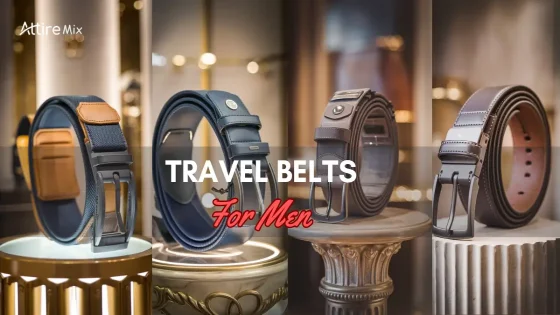 Assorted travel belts for men on luxurious pedestals
