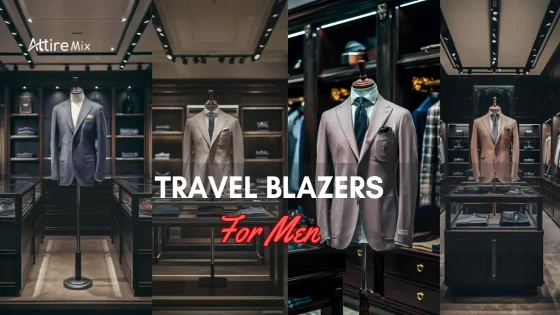 Display of Travel Blazers For men in various shades at a boutique.