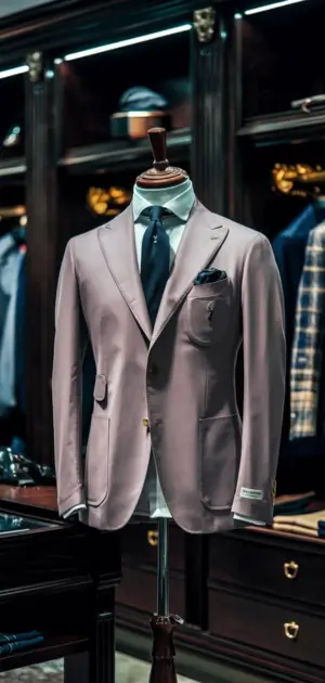 Stylish pink travel blazer displayed on a mannequin