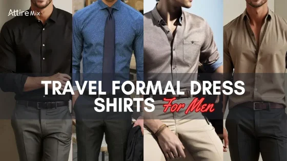 Traveling shirts for men A range of men's formal travel dress shirts are displayed in different colors and cuts.
