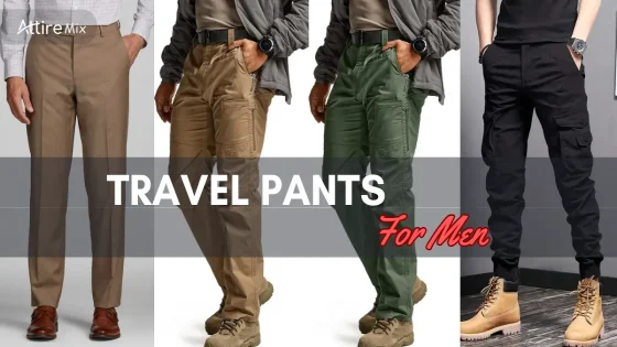Best men's travel pants in beige, green, and black, designed for comfort and durability.