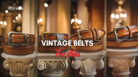 four vintage belts for men in a luxury store