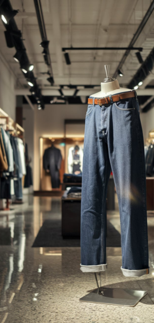 Relaxed-fit vintage jeans displayed in a spacious store
