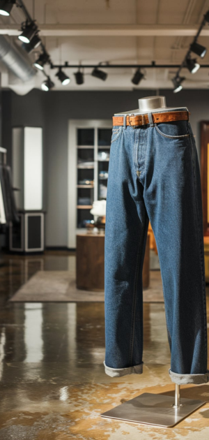Straight-cut vintage jeans in a brightly lit retail space