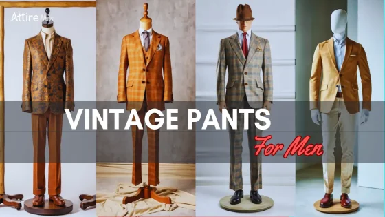 Men’s vintage pants in various retro styles, including wide-leg and pleated trousers.