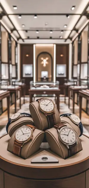 Luxury watches on display in a boutique