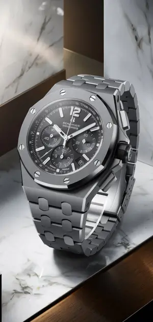 Luxury steel watch with a bold design and detailed chronograph dial