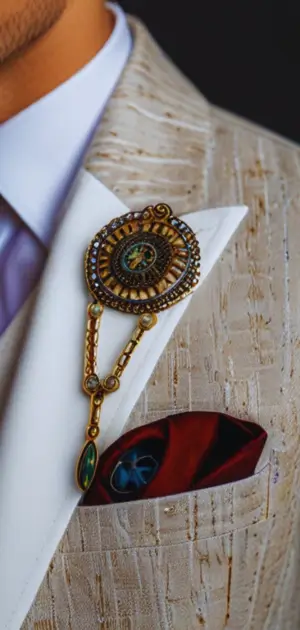 Handcrafted bolo tie with a rustic suit for a boho wedding groom.