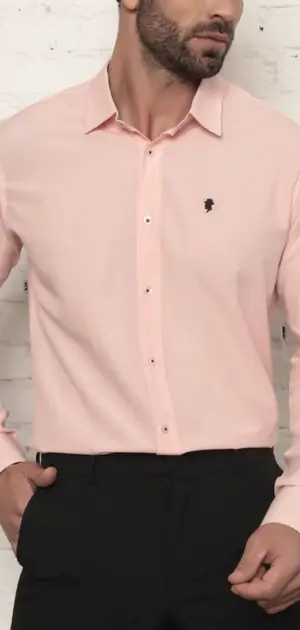 Stylish formal shirts for men Light pink classic formal dress shirt styled with black trousers for men.