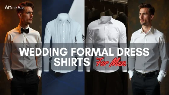 Wedding dress shirts for men A dapper man models a sleek, white formal shirt ideal for wedding events.