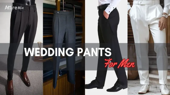 Tailored wedding pants for men in black, gray, and white styles wedding trousers for men.