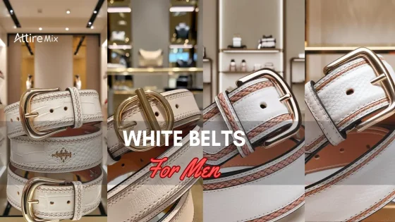 White Belts For men with gold buckles displayed in a luxurious showroom