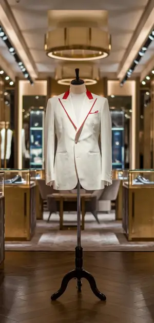 Classic white blazer displayed in a luxury store
