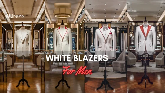 White blazers for men displayed in a luxury store.