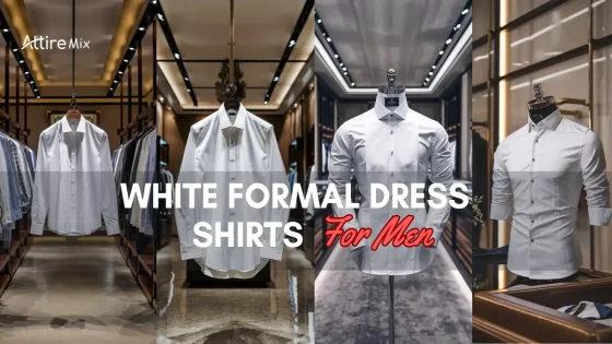 White Formal Dress Shirts For men displayed in a luxury clothing store