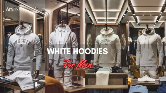 White Hoodies For men displayed in a luxury store environment.