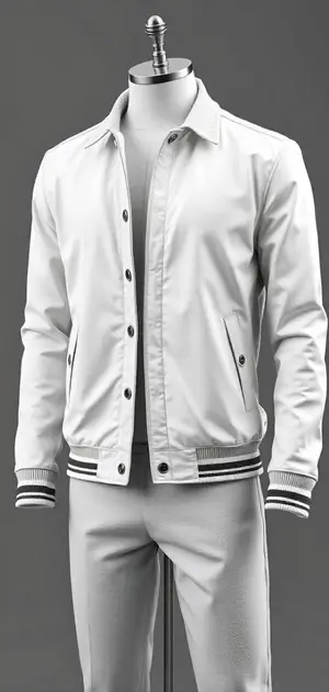 White bomber jacket with striped cuffs and waistband